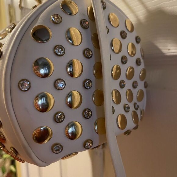 Off white small barrel Satchel/crossbody bag rose gold studs & jewels accents